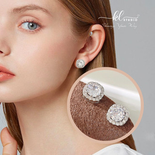  Bông Tai Nữ Dáng Vuông Đính Đá Hoa Tai Đá Khối Tròn Khuyên Tai Đính Đá Zircon Sang Chảnh - E100