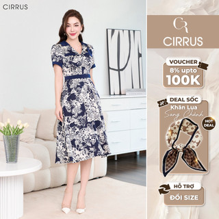 Đầm lụa xoè công sở cirrus dáng dài cổ ve 240090