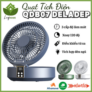 Quạt tích điện deladep qdb07 có điều khiển - quạt để bàn/treotường đa năng, pin 8 giờ sử dụng