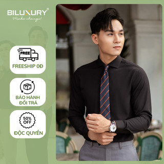 Áo Sơ Mi Nam Đen Dài Tay T2 4SMDB003DEN Biluxury Basic Trơn Form Slimfit Cao Cấp