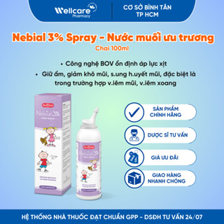 [CHÍNH HÃNG] Dung dịch xịt mũi Nebial 3% Spray nước muối ưu trương giúp giảm v.iêm mũi, sổ mũi, nghẹt mũi -Chai 100ml