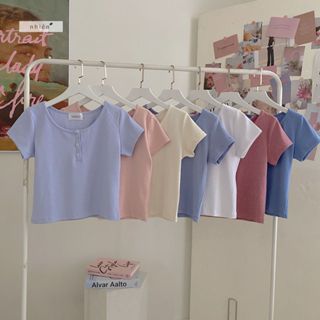  Áo thun cổ vuông nữ tay ngắn nhiennhienvintage BT221 