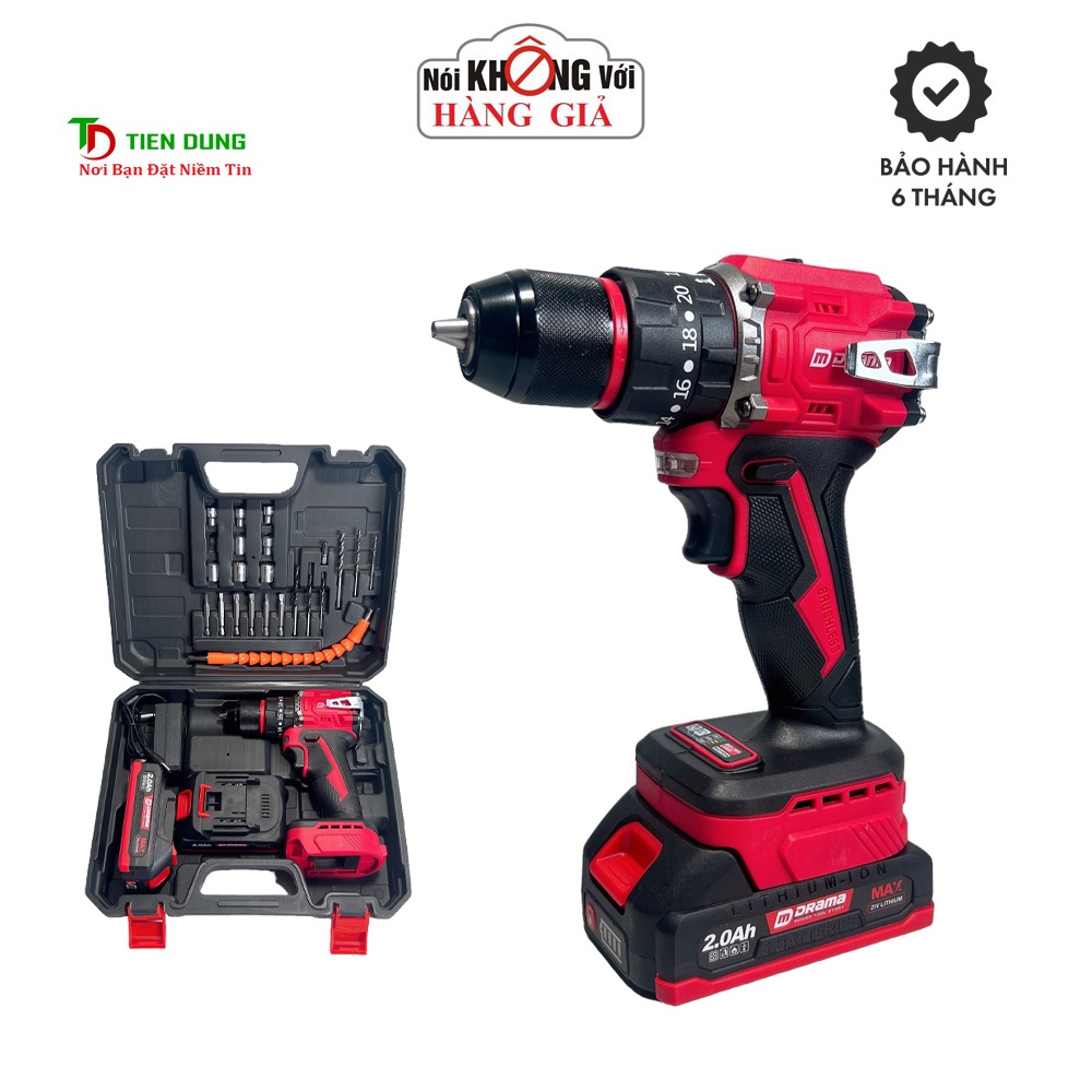 Máy Khoan Pin Drama D-5521 Không Chổi Than  3 Chức Năng Chân Pin Phổ Thông Tặng Kèm Bộ Phụ Kiện