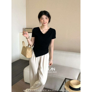 Áo phông basic cổ đổ vạt chéo hàng QC size SM
