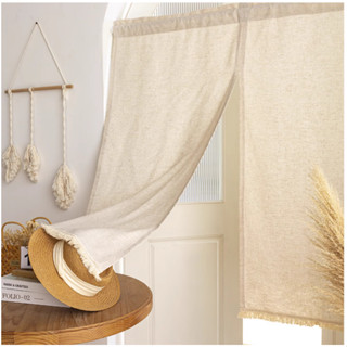 RÈM CỬA NOREN 2 MẢNH, Keo dán tiện lợi chắc chắn, vải thô họa tiết kèm biên tua rua phong cách NHẬT BẢN