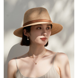 Mũ cói panama đi biển kèm dây nịt vintage Nón cói vành rộng chống nắng