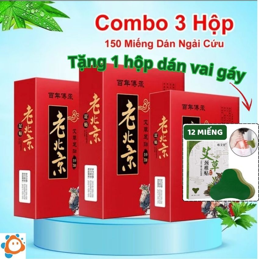 [Combo 3 Tặng 1 ] Combo 3 Hộp miếng dán ngãi cứu thải độc chân Ông Lão Bắc Kinh giúp ngủ ngon, đẹp da...