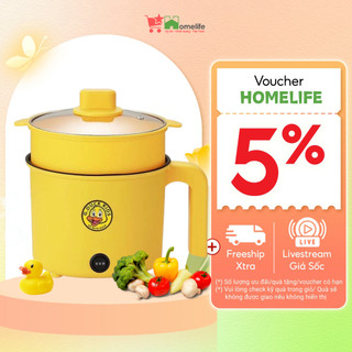 Nồi Điện Mini Vịt Vàng 2 Tầng Đa Năng Nấu Cơm Lẩu Cháo Chiên Xào Dung Tích 1,8L Bảo Hành 12 Tháng