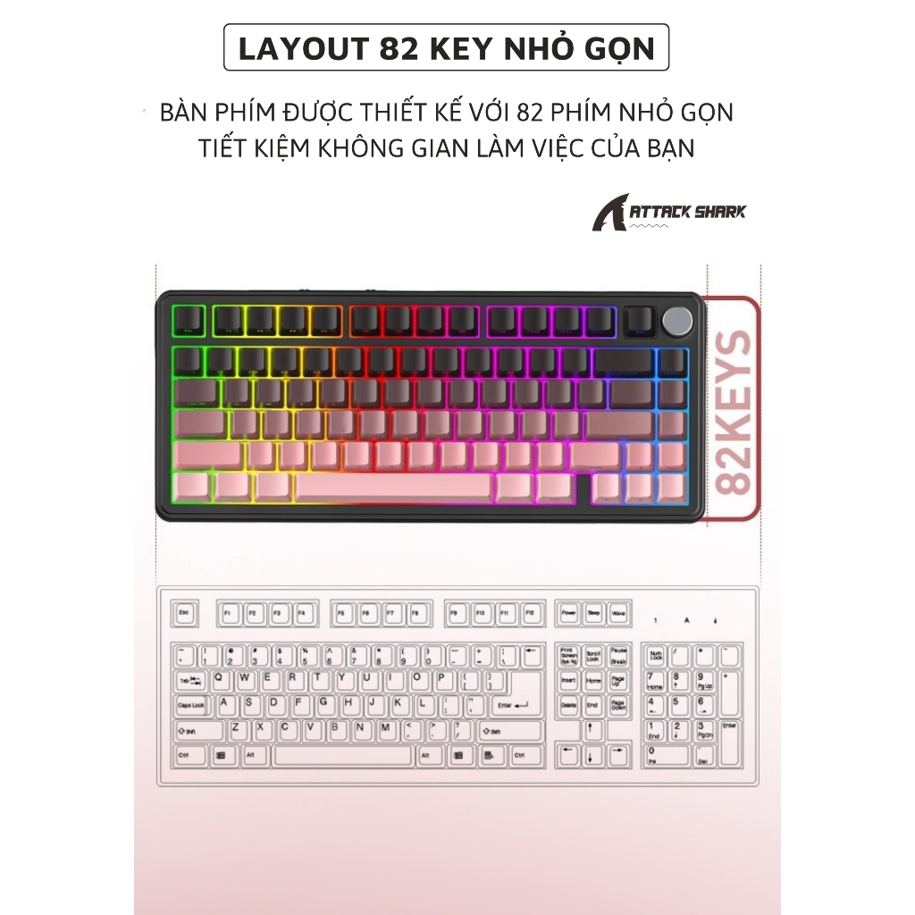 Bàn Phím Cơ Không Dây Attack Shark X85 App Macro Tùy Chỉnh, Núm Xoay Đa Năng, Keycap Xuyên Led RGB | BigBuy360 - bigbuy360.vn