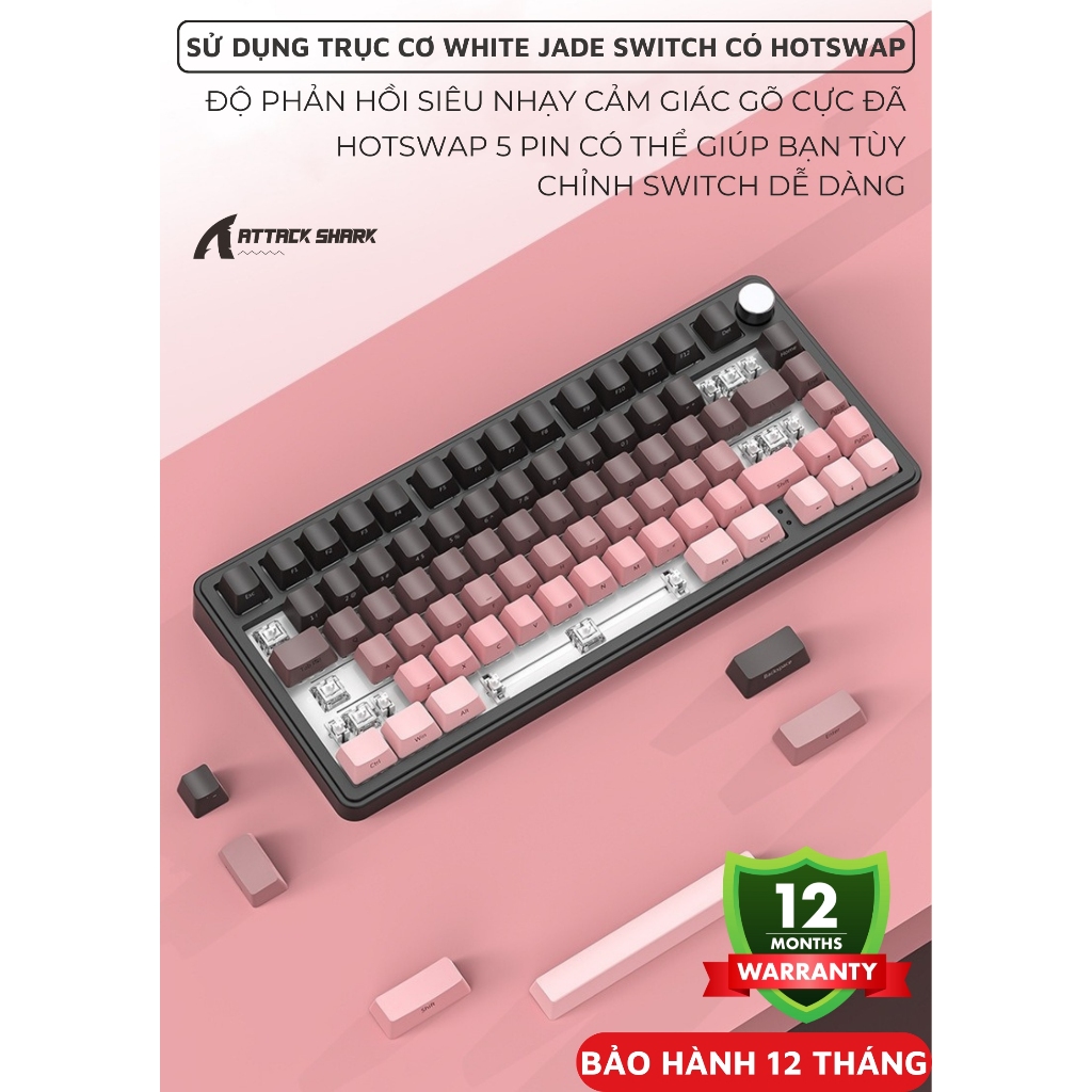 Bàn Phím Cơ Không Dây Attack Shark X85 App Macro Tùy Chỉnh, Núm Xoay Đa Năng, Keycap Xuyên Led RGB | BigBuy360 - bigbuy360.vn