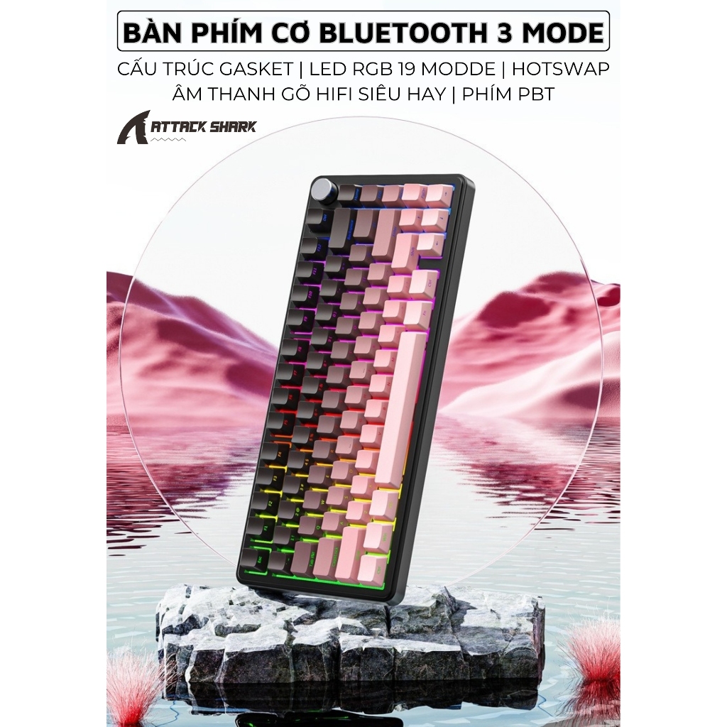 Bàn Phím Cơ Không Dây Attack Shark X85 App Macro Tùy Chỉnh, Núm Xoay Đa Năng, Keycap Xuyên Led RGB | BigBuy360 - bigbuy360.vn