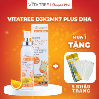 Vitamin d3k2 xịt kết hợp với DHA giúp bé hấp thụ canxi tăng chiều cao tối đa Vitatree Premium D3K2MK7 Plus DHA Spray