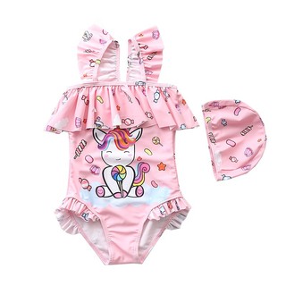 Bikini cho bé gái đi biển du lịch đồ bơi liền thân hoạ tiết dễ thương kèm mũ tắm CMR1021 D9T4