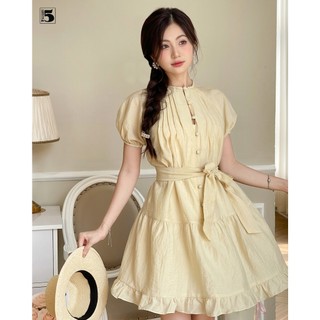 Đầm nữ Twentyfive dáng A ngắn xòe cài cúc kèm dây đai DH24