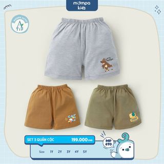 Set 3 quần đùi cho bé Mompa từ 1 đến 5 tuổi vải Cotton Actif thoáng khí nhanh khô MP 670