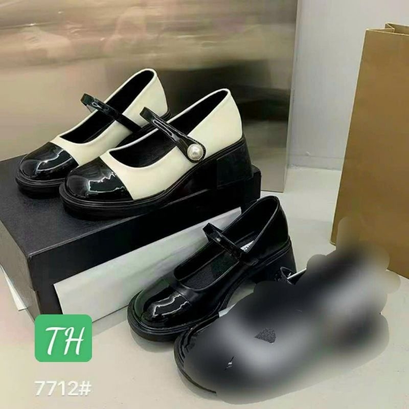 Giầy búp bê da bóng, quai ngọc gót 5cm