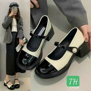 Giầy búp bê da bóng, quai ngọc gót 5cm