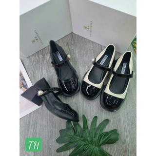 Giầy búp bê da bóng, quai ngọc gót 5cm