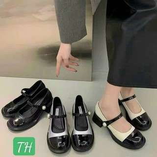 Giầy búp bê da bóng, quai ngọc gót 5cm