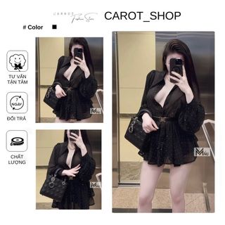 Áo sơ mi voan đính đá kèm đai nịt byy CarrotStore