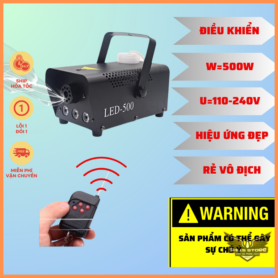 Máy Tạo Khói 500W sân khấu Karaoke Vũ Trường, Máy Phun Khói Sân Khấu Có Đèn Led Điều Khiển Không Dây