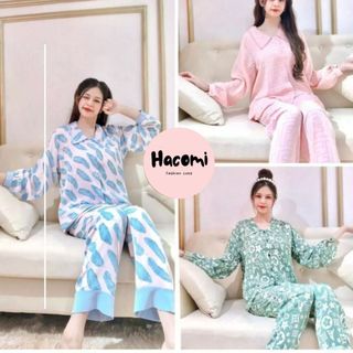 Bộ pijama lụa thiết kế cổ nhọn cao cấp nữ, set đồ ngủ quần suông áo pyjama form rộng nhiều họa tiết bánh bèo đẹp
