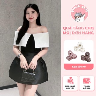 Áo trễ vai pelum phối cổ trắng chất thun bozip