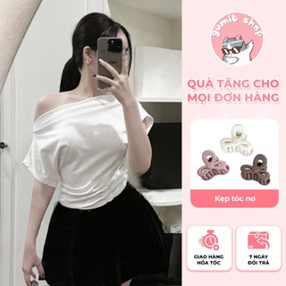 Áo nhúm lệch vai kèm tag chất liệu cotton mềm mịn mặc hè mát, thấm hút mồ hôi tốt