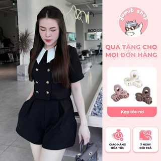 Set  bộ quần áo cổ sen phối 2 cúc thanh lịch sang chảnh