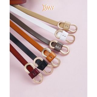 Thắt lưng nữ da thật, dây lưng nữ bản nhỏ da thật mặt nơ kim loại sắc nét - Kimy Store