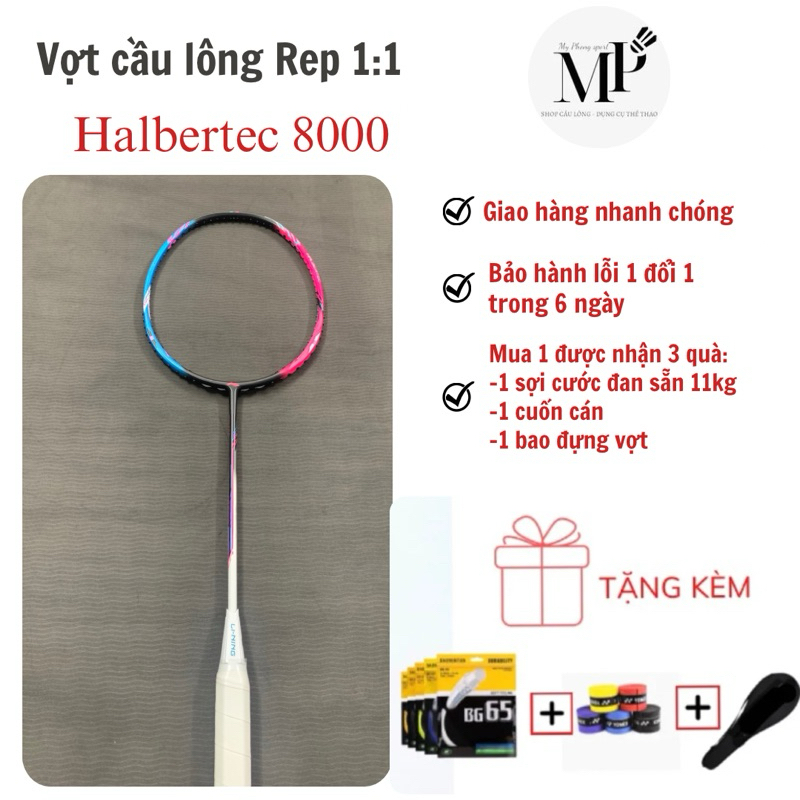 Vợt cầu lông Halbertec 8000,Axforce 100,Ryuga II,Thruster K onigiri  căng max 12,5kg tặng cước đan 1