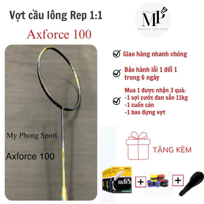 Vợt cầu lông Kì Lân Axforce 100 căng tối đa 12,5kg.Mua vợt tặng cước,cuốn cán,bao đựng vợt.