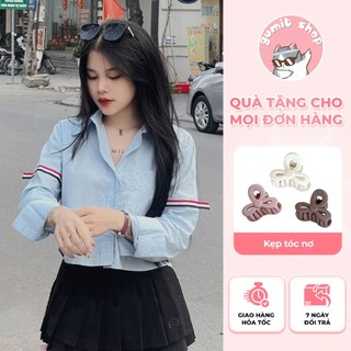 Sơ mi nữ croptop tay phối viền Thommm chất thô cottton đẹp hàng Qccc
