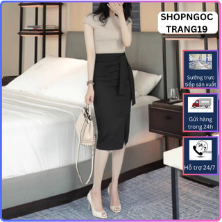 Chân Váy Bút Chì Công Sở Sẻ Đùi Phối Dây Siêu Xinh_2 Lớp_Chiều Dài 65cm_CV29T