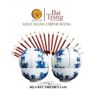 Bộ 6 bát cơm cúng gia tiên men lam Bát Tràng