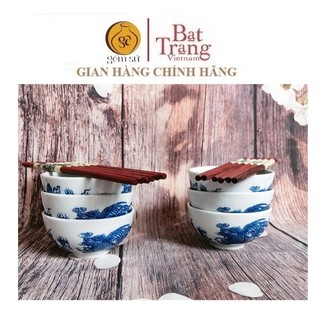 Bộ 6 bộ bát cơm cúng men lam Bát Tràng kèm đũa thờ