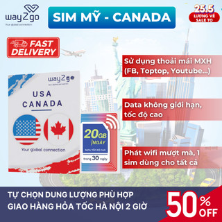 SIM du lịch MỸ + CANADA KHÔNG GIỚI HẠN WAY2GO TỐC ĐỘ CAO