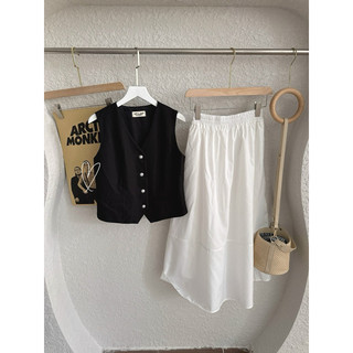 SET ÁO GHILE ĐEN CHÂN VÁY MIDI TRẮNG