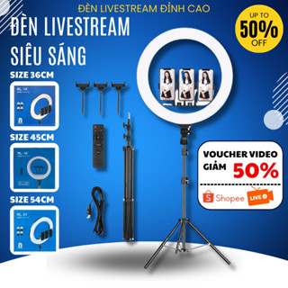 Đèn Livestream size 36 45 54 siêu sáng 3 Kẹp     bán hàng chuyên nghiệp RL14 RL18 RL21 kèm chân 2m1