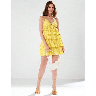 Đầm hai dây xếp tầng ren bèo dáng babydoll Premium