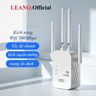 Bộ kích sóng wifi LEANO 4 râu tốc độ 300Mbps, Kích sóng wifi phát xuyên tường cực mạnh