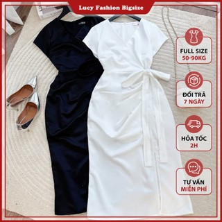Đầm Bigsize nữ kiểu cổ tim cột nơ eo chất lụa mềm mịn đi chơi đi tiệc sang chảnh 50-90kg - LUCY Bigsize (CT23-171)
