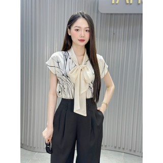 Áo Sơ Mi Nữ 𝐂𝐂𝐇𝐀𝐓 Dáng Suông Kiểu Buộc Nơ Chất Liệu Lụa Cao Cấp Mềm Mại 14FNL8003ST