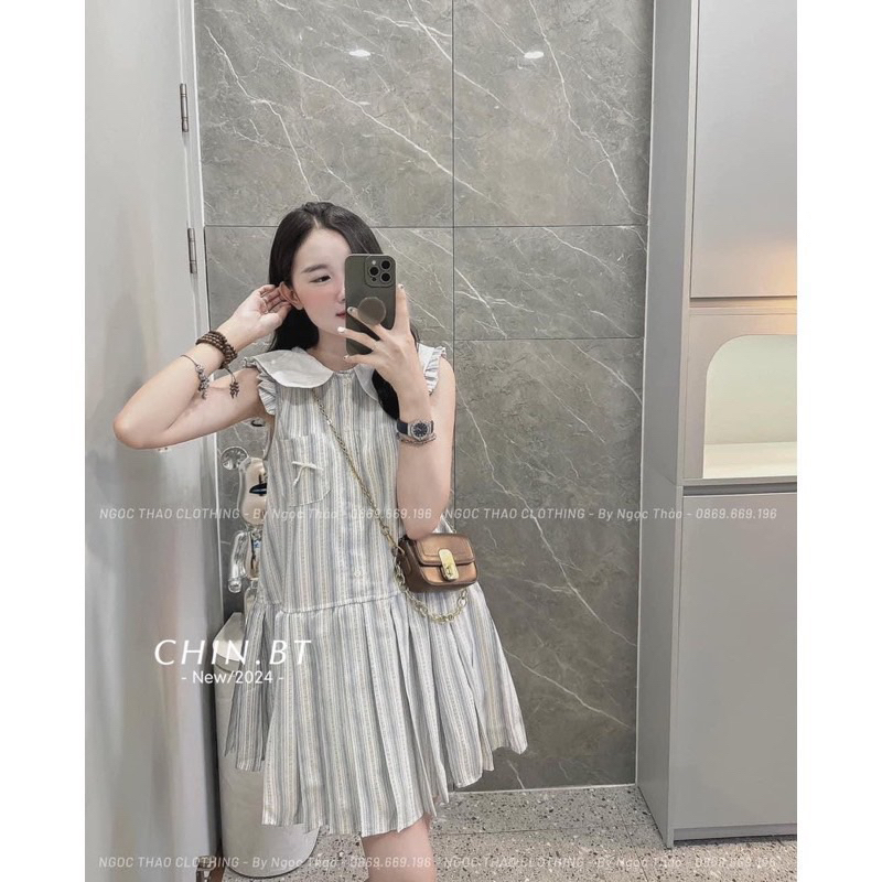 [Hàng loại 1] Váy kẻ phối cổ sen thiết kế cánh tiên xinh xắn đáng yêu | BigBuy360 - bigbuy360.vn