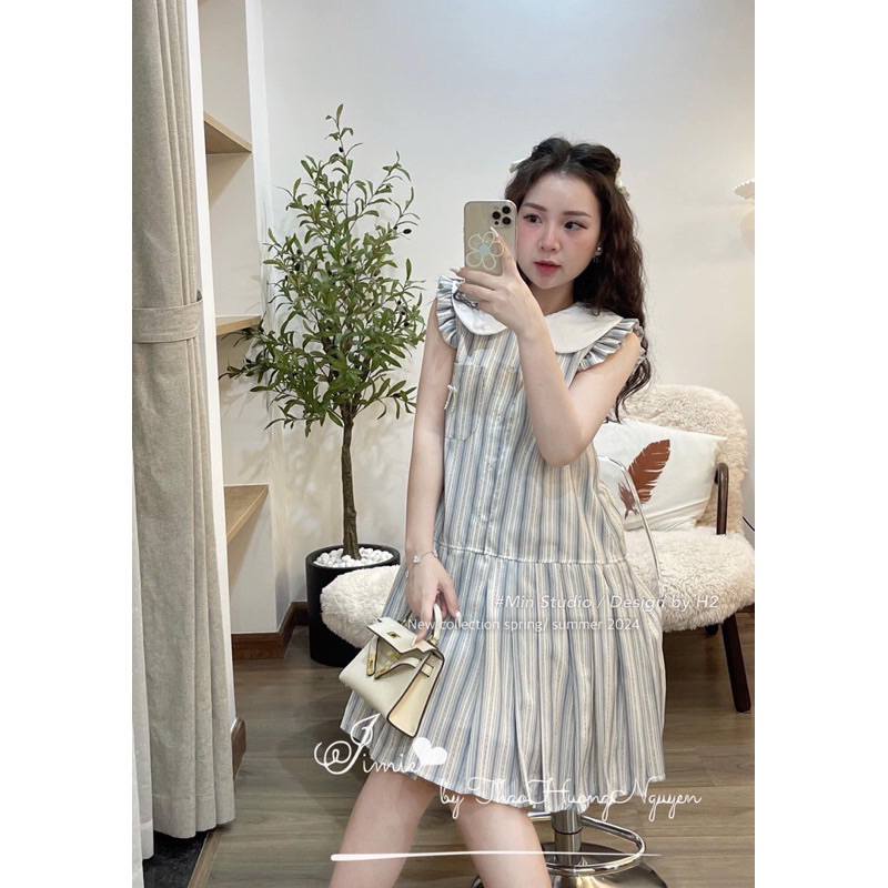 [Hàng loại 1] Váy kẻ phối cổ sen thiết kế cánh tiên xinh xắn đáng yêu | BigBuy360 - bigbuy360.vn