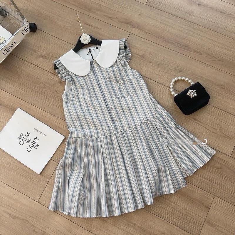 [Hàng loại 1] Váy kẻ phối cổ sen thiết kế cánh tiên xinh xắn đáng yêu | BigBuy360 - bigbuy360.vn