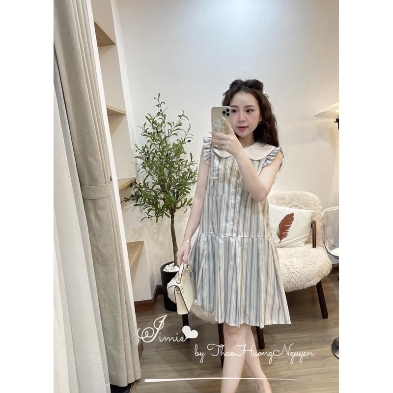 [Hàng loại 1] Váy kẻ phối cổ sen thiết kế cánh tiên xinh xắn đáng yêu | BigBuy360 - bigbuy360.vn