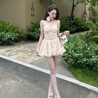 Đầm Hoa Nổi 2 Dây Dáng Ngắn Sexy Tôn Dáng Đi Chơi Sành Điệu