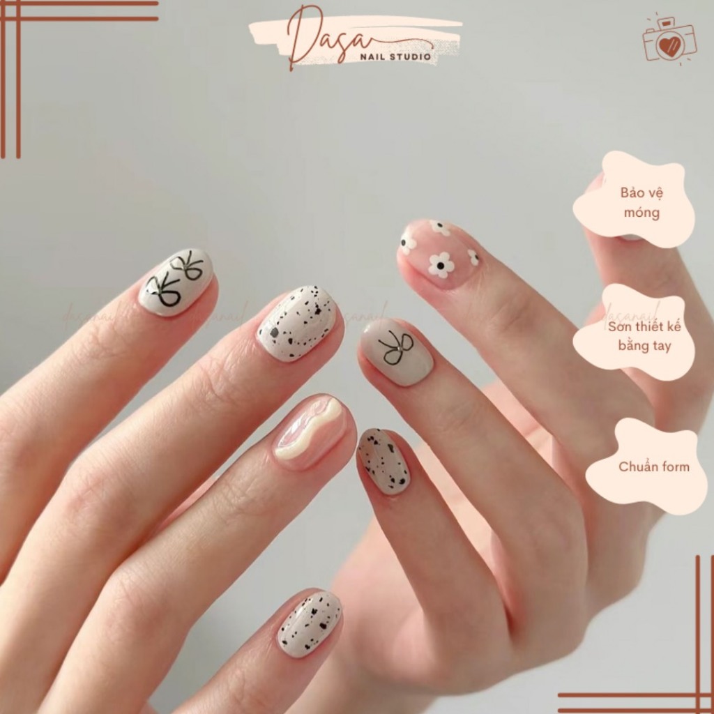 MÓNG TAY GIẢ Dasa form hàn quốc ngắn thiết kế nail box vẽ họa tiết xinh xắn nhẹ nhàng MT134 TẶNG KEO