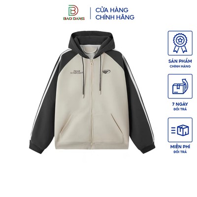 Áo khoác hoodie dây kéo chạy sọc tay kết hợp phối 2 màu chất liệu nỉ bông Bảo Đăng.